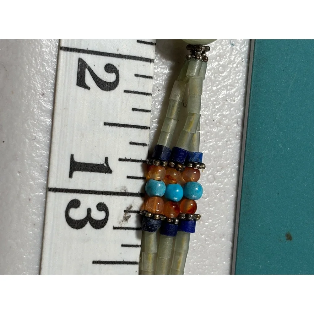 VTG Jade Lapis Lazuli Carnelian Turquoise Multi Strand Beaded Necklace 21.5 Inch